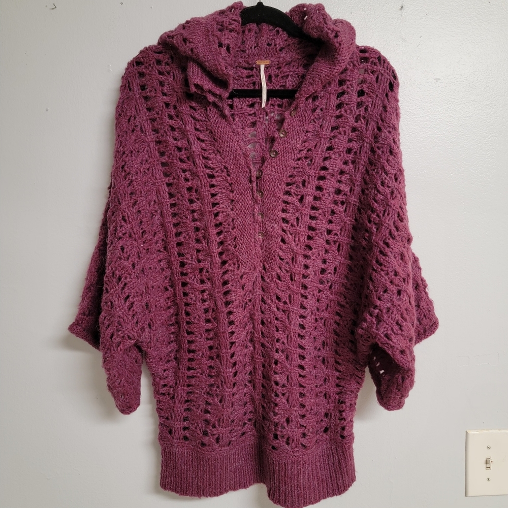 Burgundy free people hoodie sweater
